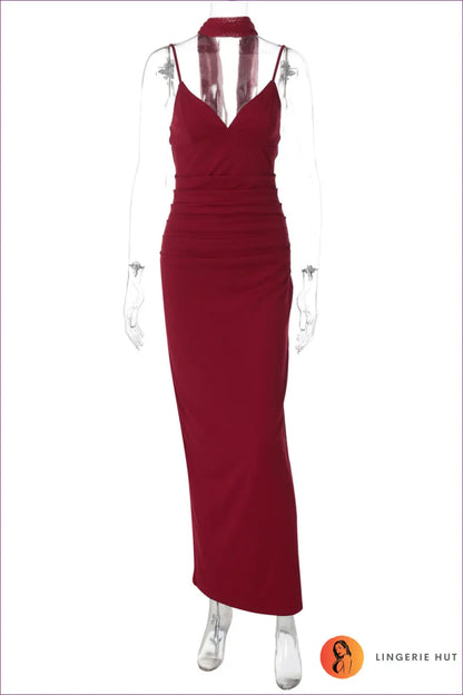 Ruched Maxi Dress with Ribbon Detail - Understated Glamour - s / Burgundy - Dresses - Clothing • Date Night • Lingerie