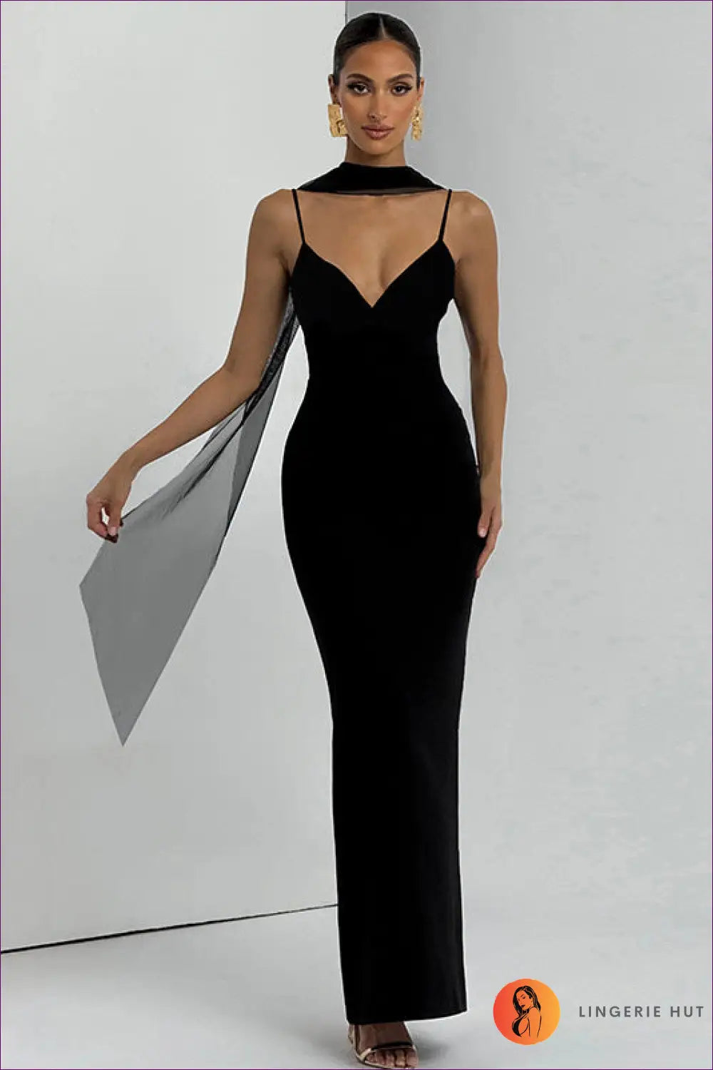 Ruched Maxi Dress with Ribbon Detail - Understated Glamour - s / Black - Dresses - Clothing • Date Night • Lingerie Hut