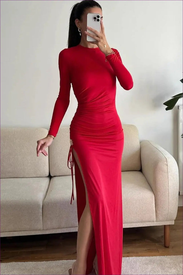 Ruched Maxi Dress with Side Slit - Effortless Everyday Elegance