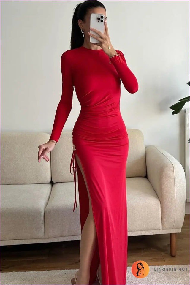Ruched Maxi Dress with Side Slit - Effortless Everyday Elegance