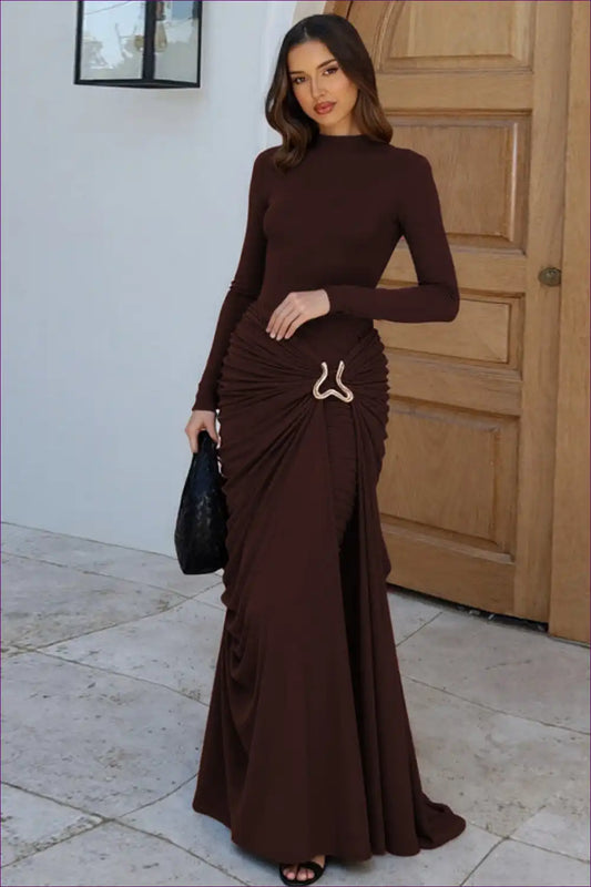 Ruched Maxi Sheath Dress with Ring Detail