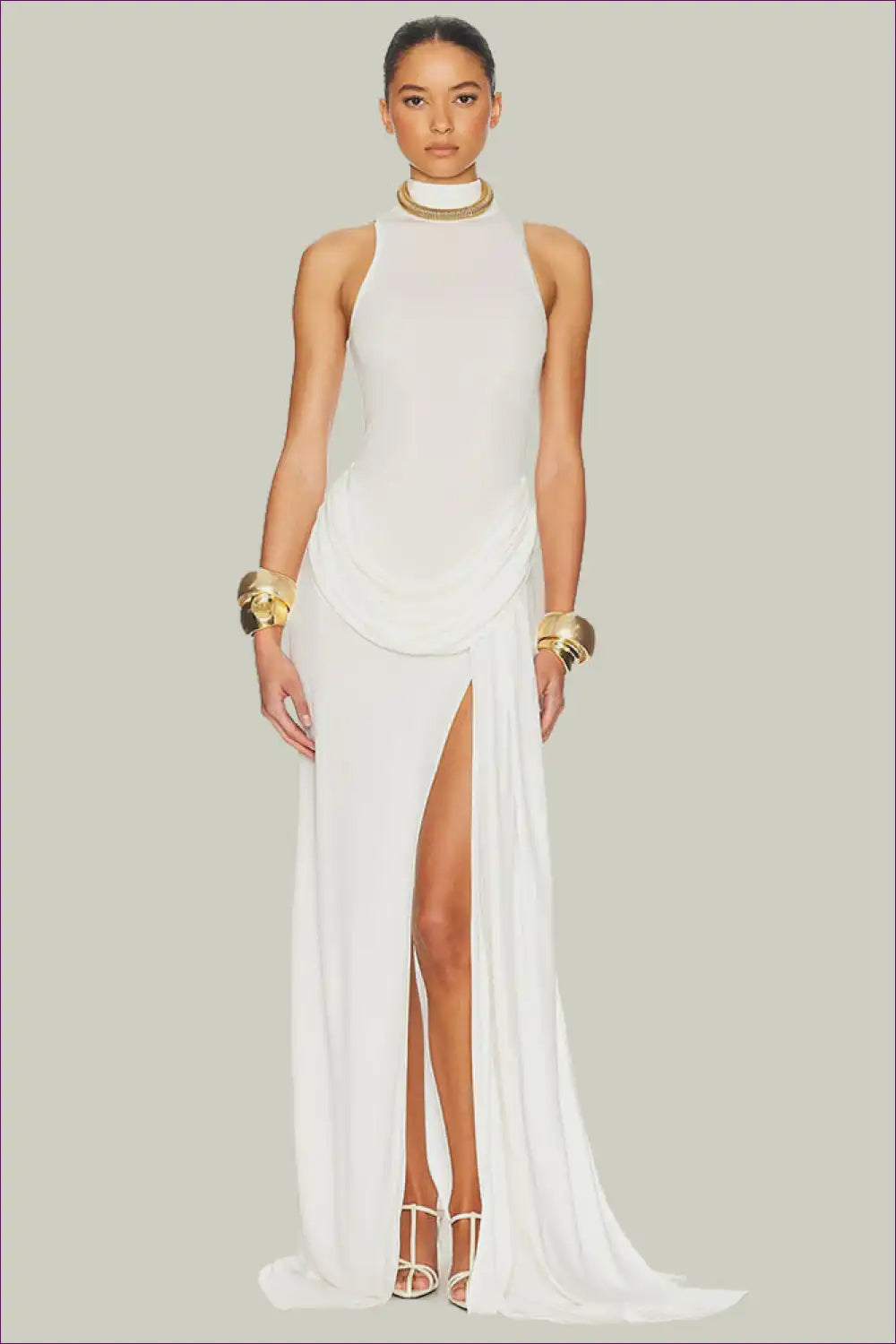 Ruched Sleeveless Maxi Dress with High Split for Bodycon, Evening Wear, Formal Maxi,