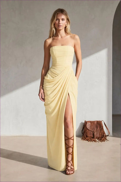 Ruched Strapless Maxi Dress - Front Slit - Bodycon • Elegant • just in • Dio