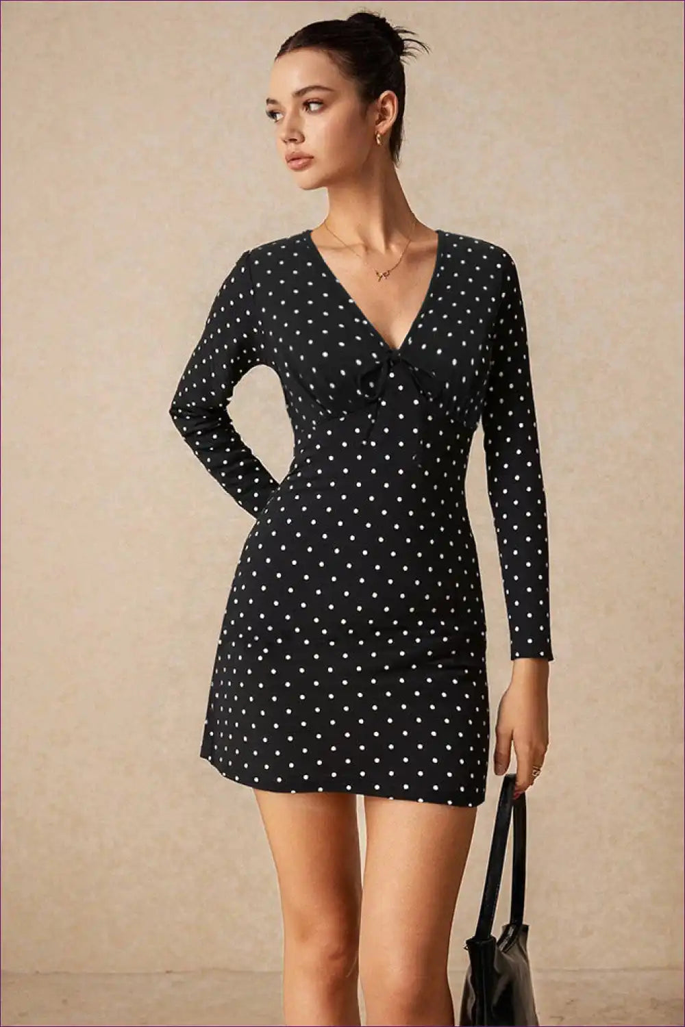 Ruched V-neck Polka Dot Mini Dress for Everyday Ease a Line, Casual, Everyday, Mini, Spring