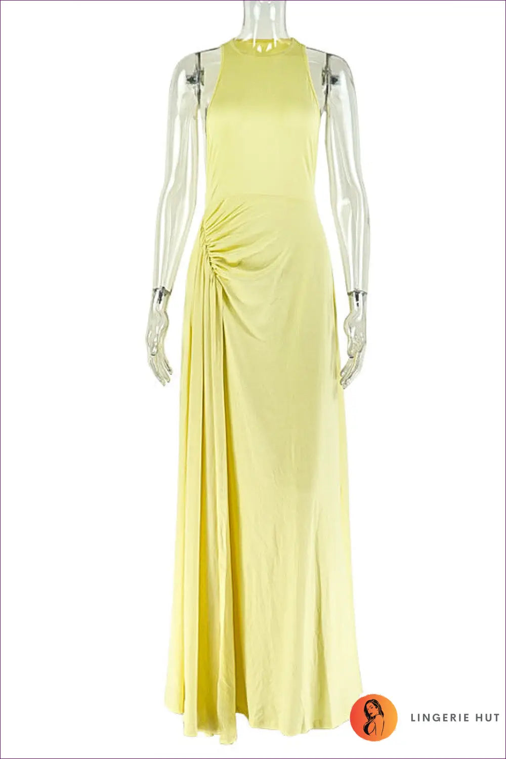 Ruched Waist Maxi Dress - Effortless Summer Elegance - s / Yellow - Dresses - Lingerie Hut - A-line • Backless • Casual
