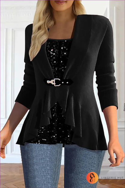 Ruffle Blazer Jacket - Effortless Elegance for Every Occasion - s / Black - Jacket - Clothing Tops - Lingerie Hut - All