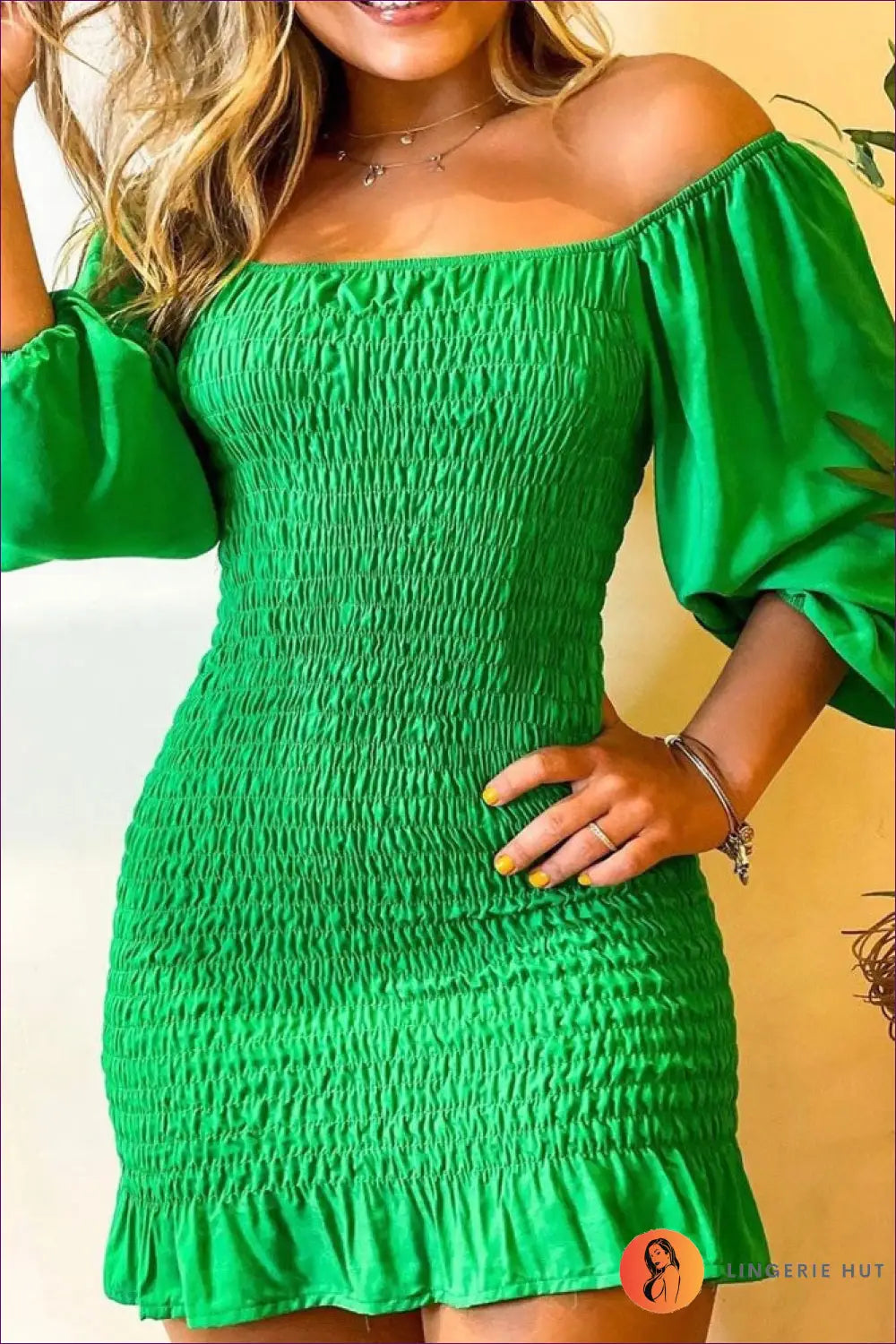 Ruffle Bodycon Mini Dress - Effortless Summer Glamour - s / Green - Dresses - Lingerie Hut - Boho • Casual • Everyday