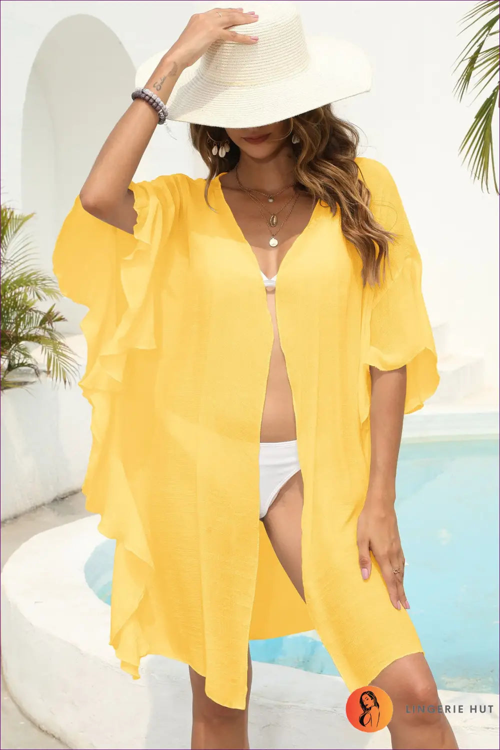 Ruffle Cover Up Maxi - Effortless Summer Freedom - one Size / Yellow - Swimwear - Lingerie Hut - Beachwear • Boho