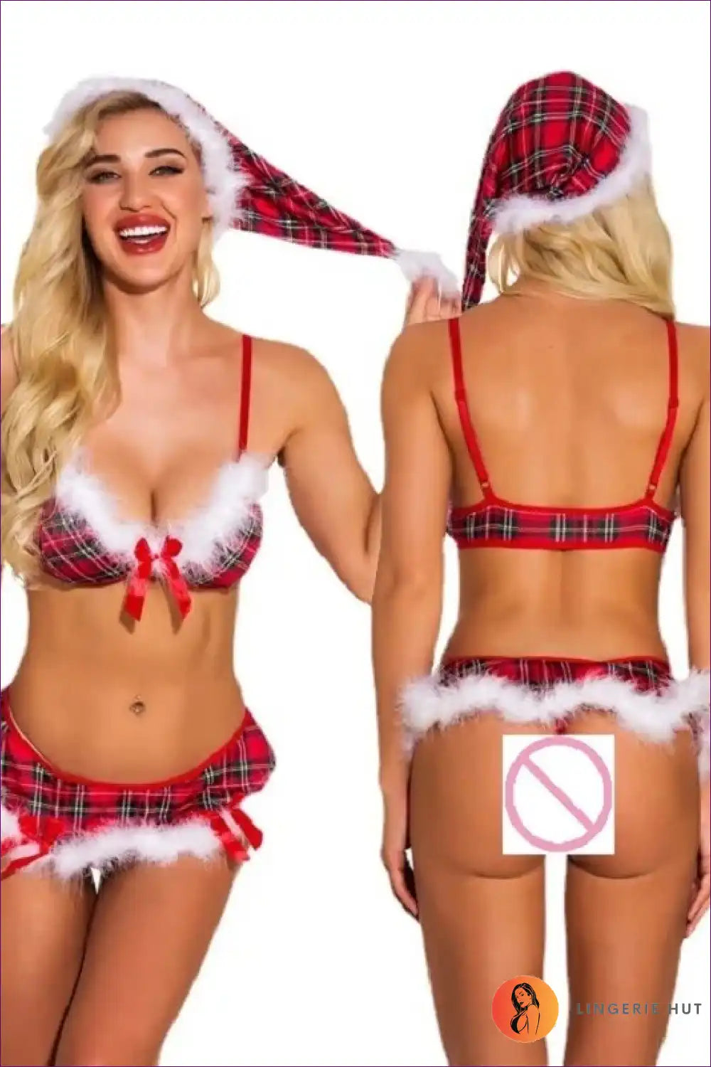 Embrace The Festive Spirit With Lingerie Hut’s Ruffle Plaid Xmas Bra Set. Dive Into Holiday Elegance,