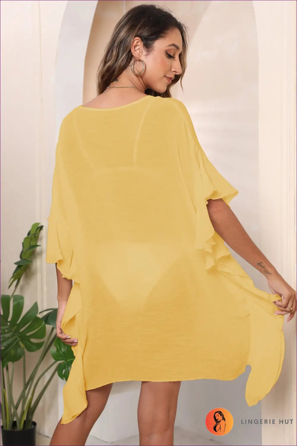 Ruffle Sleeve Mini Dress - Effortless Summer Chic - one Size / Yellow - Dresses - Lingerie Hut - All Season • Boho