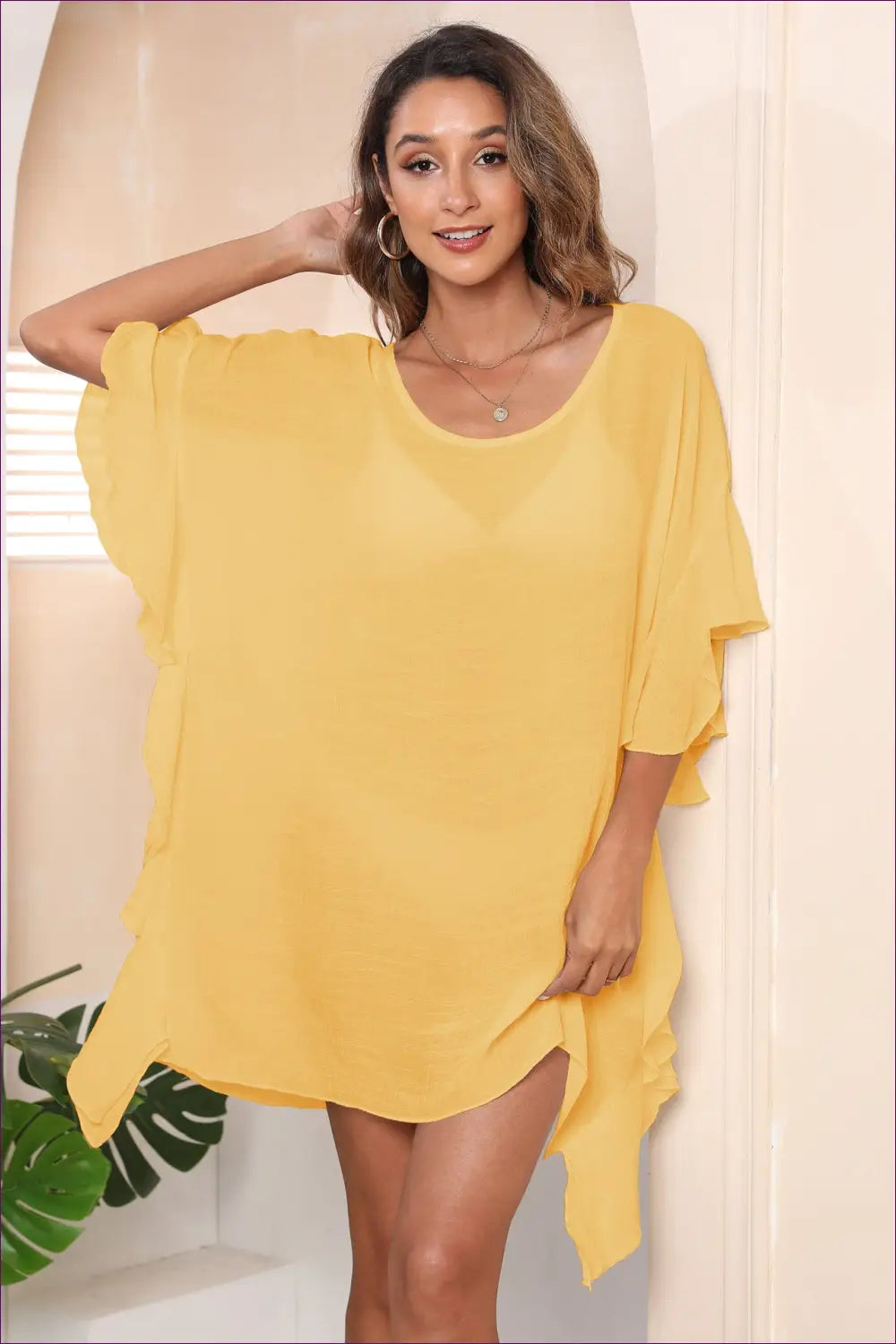 Ruffle Sleeve Mini Dress - Effortless Summer Chic - Dresses - Lingerie Hut - All Season • Boho • Casual • Everyday