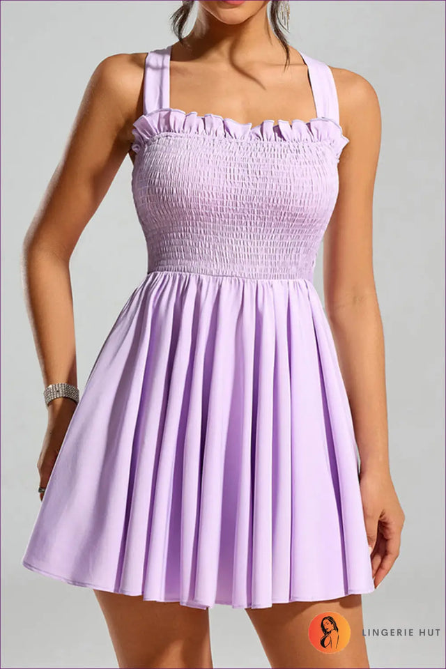 Ruffle Strap Smocked Mini Dress - Summer Garden Party Ready