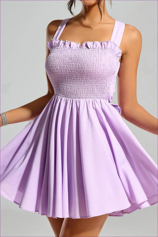 Ruffle Strap Smocked Mini Dress - Summer Romance for A-line, Casual, Everyday, Floral,