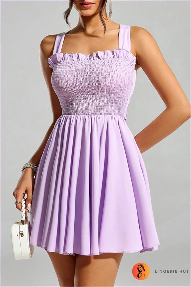Ruffle Strap Smocked Mini Dress - Summer Garden Party Ready