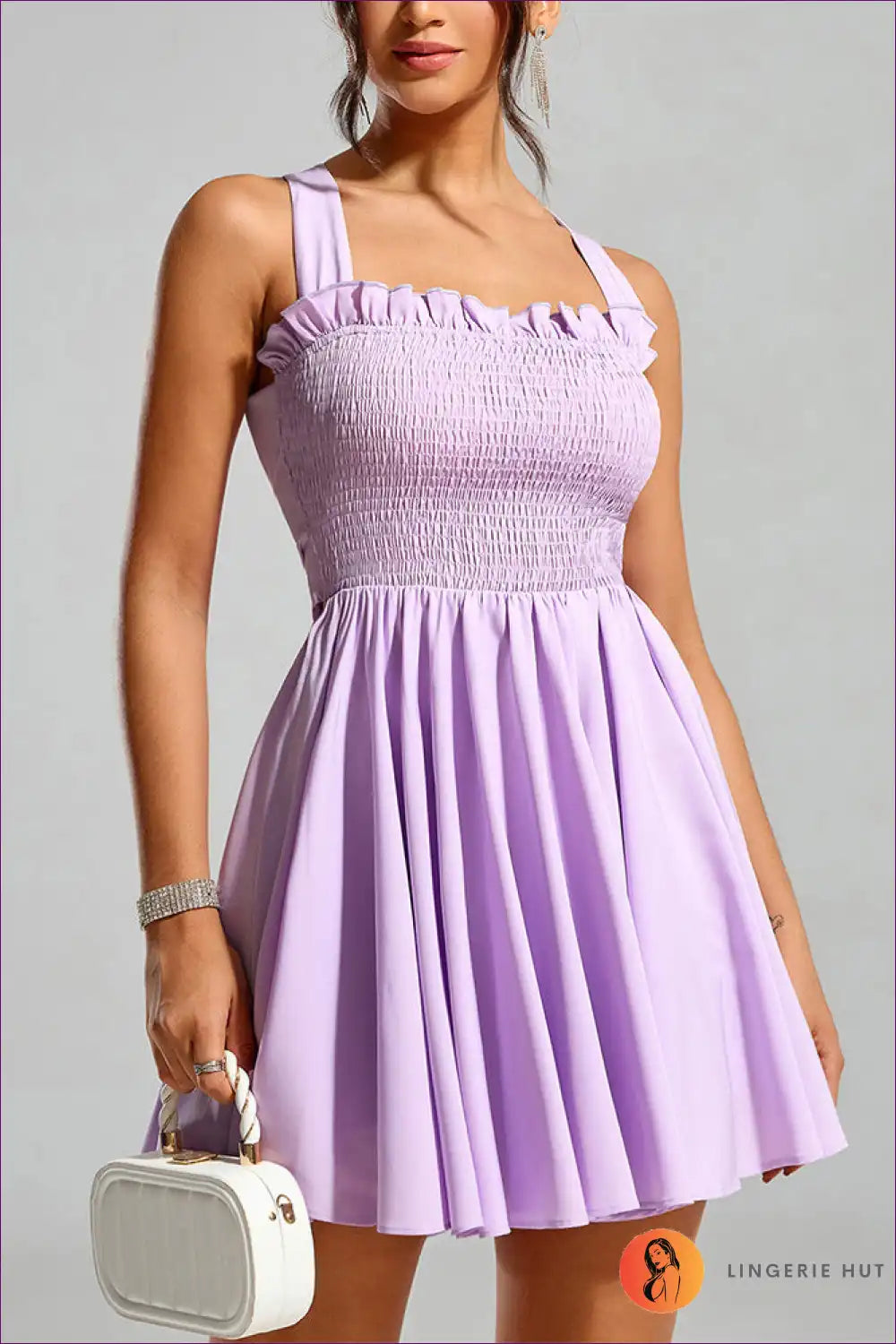 Ruffle Strap Smocked Mini Dress - Summer Romance for A-line, Casual, Everyday, Floral,