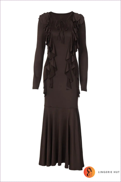 Ruffle Tie-neck Maxi Dress - Understated Glamour - Dresses - Autumn • Casual • Clothing • Everyday - Lingerie Hut