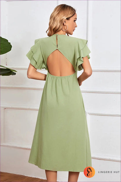 Ruffle v Neck Midi Dress - Day to Evening Edit - Dresses - A-line • All Season • Boho • Button Front • Lingerie Hut