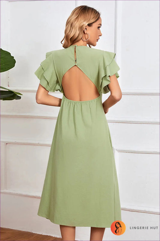 Ruffle v Neck Midi Dress - Day to Evening Edit - Dresses - Lingerie Hut - A-line • All Season • Boho • Everyday