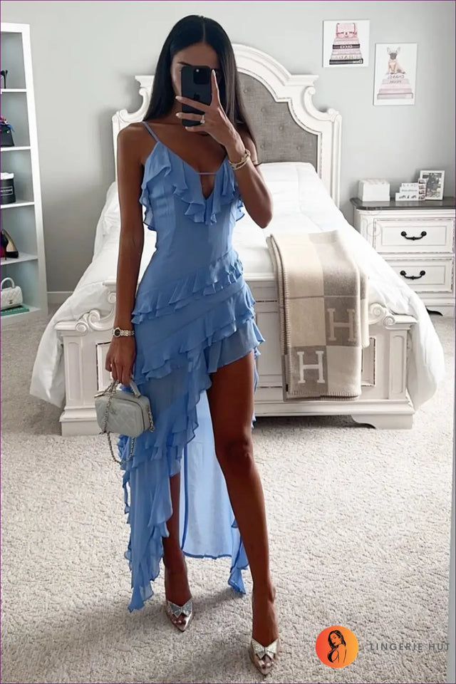 Ruffled Asymmetric Maxi Dress