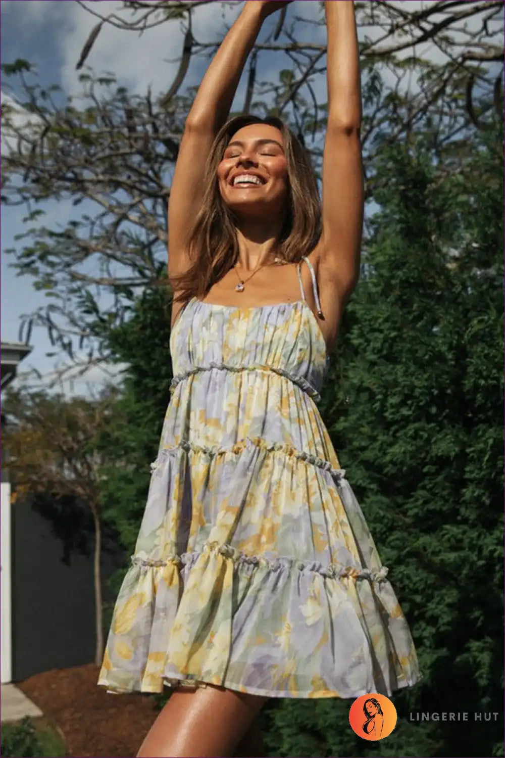 Ruffled Cami Dress with Tiered Skirt - Playful Daytime Romance for Casual, Chiffon, Floral, just In, Mini