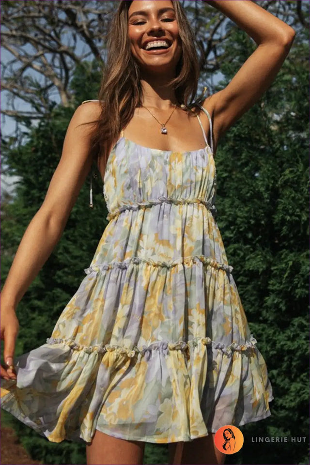 Ruffled Floral Mini Sundress - Garden Party Ready