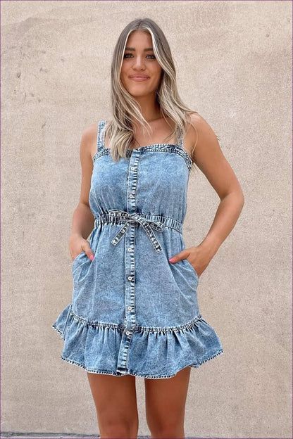 Ruffled Denim Mini Dress - Effortless Daytime Elegance - Xs / Light Blue - Dresses - Lingerie Hut - A-line • Casual