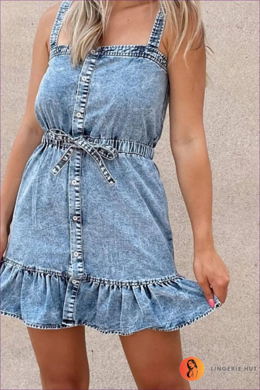 Ruffled Denim Mini Dress - Effortless Daytime Elegance - Dresses - Lingerie Hut - A-line • Casual • Cotton