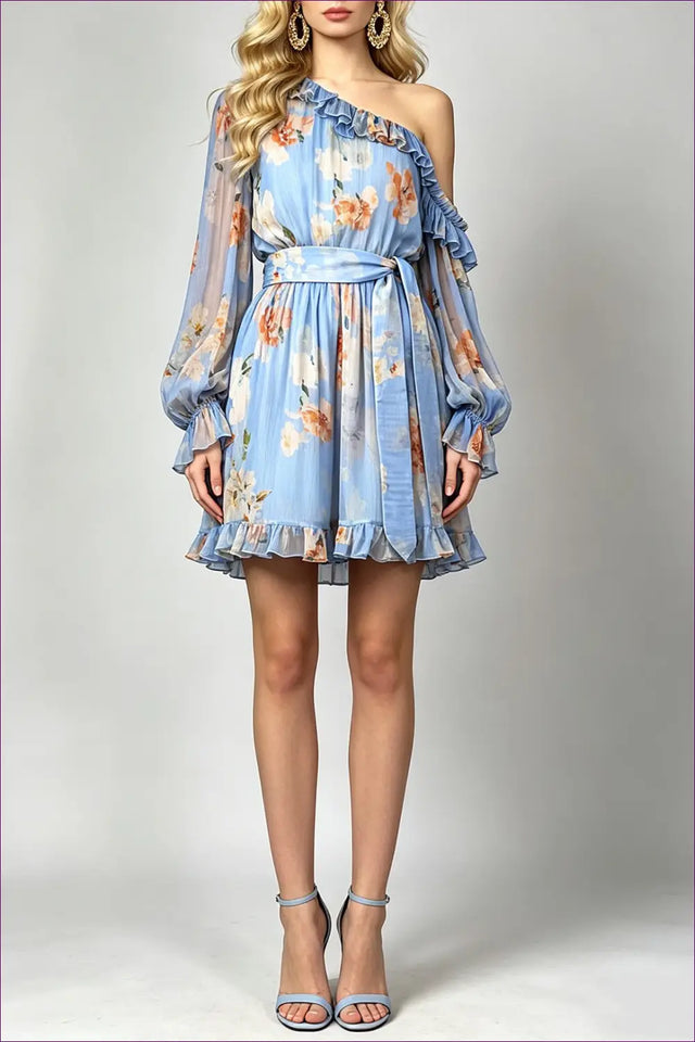 Ruffled Dress with Ruched Waist - Sunlit Ease