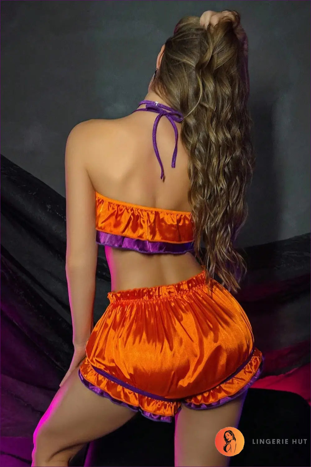 Ruffled Halter Bra and Shorts Uniform Set - Playful Trick - Costume - Clubwear • Cutout • Halloween • Lingerie Hut
