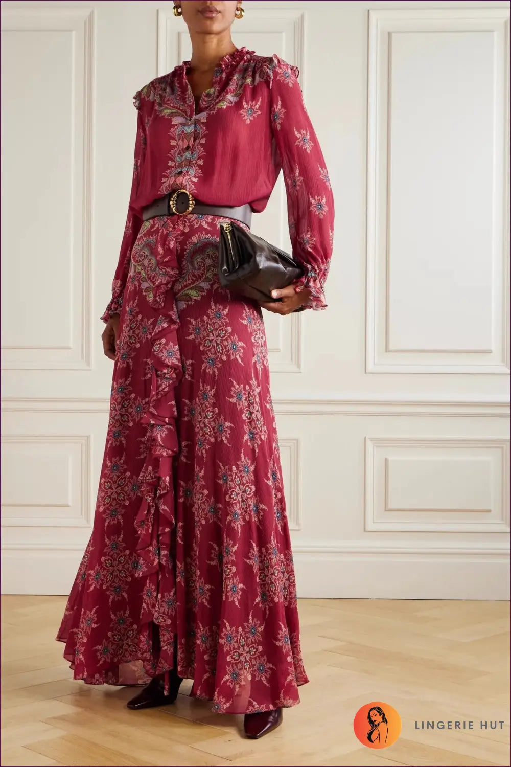 Ruffled Maxi Skirt & Blouse co Ord Set - Effortless Elegance - s / one - Lingerie Hut - Boho • Chiffon • Floral