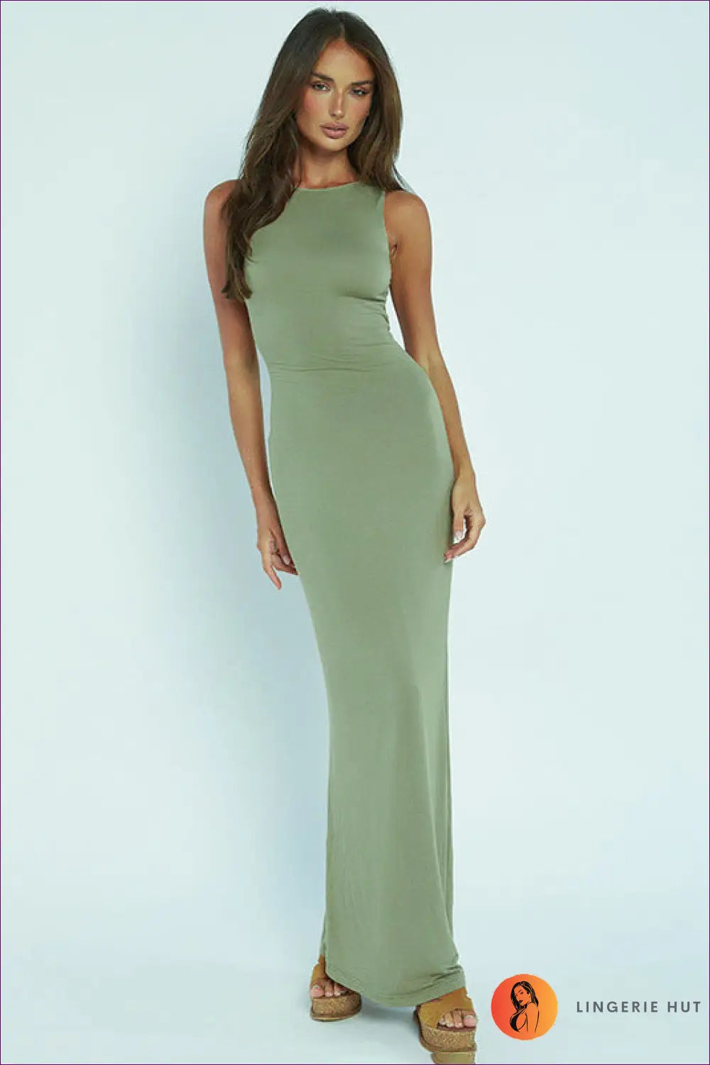 Sage Green Lace-up Plunge Maxi Dress - Daring Elegance for Bodycon, Dress, Glamour, Jersey,