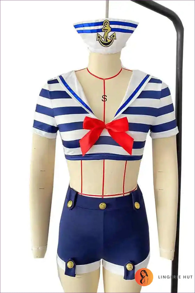 Sailor Costume Set with Crop Top & Shorts - Playful Roleplay Edit