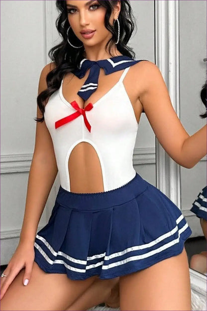 Sailor Uniform Set with Bow Cutout Detail - Bold Confidence - Lingerie - just in • Party • Polyester • Role Play • Sexy