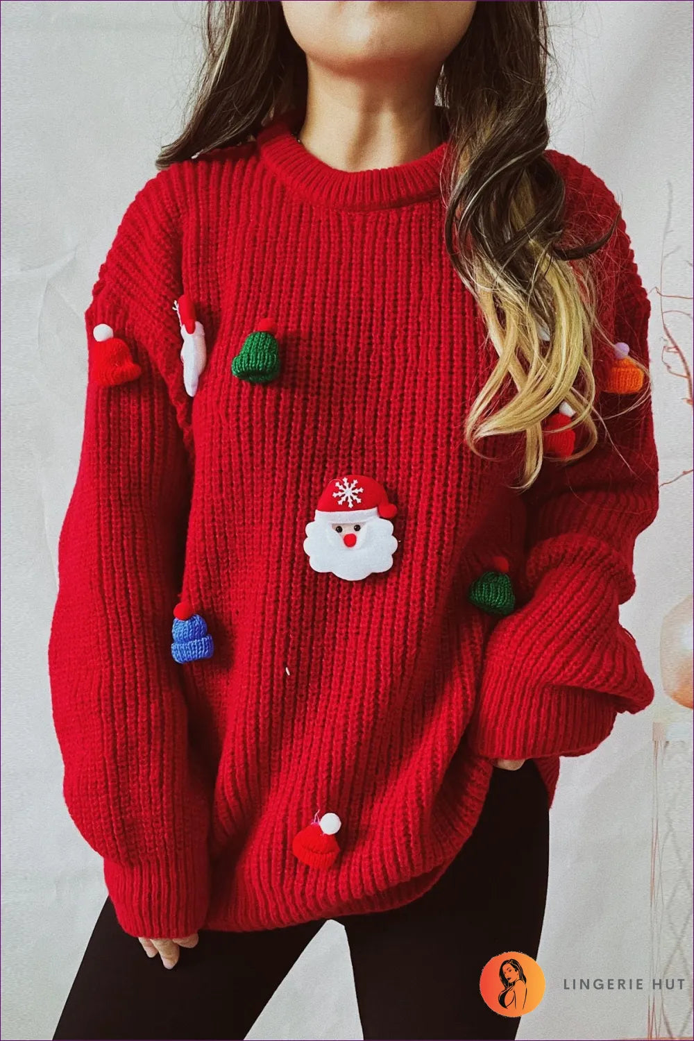 Step Into The Festive Season In Style With Lingerie Hut’s 3d Santa Claus Short Knitted Sweater. Loose Fit