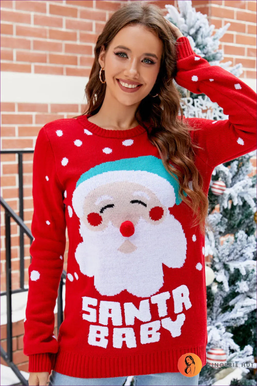Make a Statement This Festive Season With Lingerie Hut’s Santa Claus Letter Embroidery Red Pullover. Loose Fit