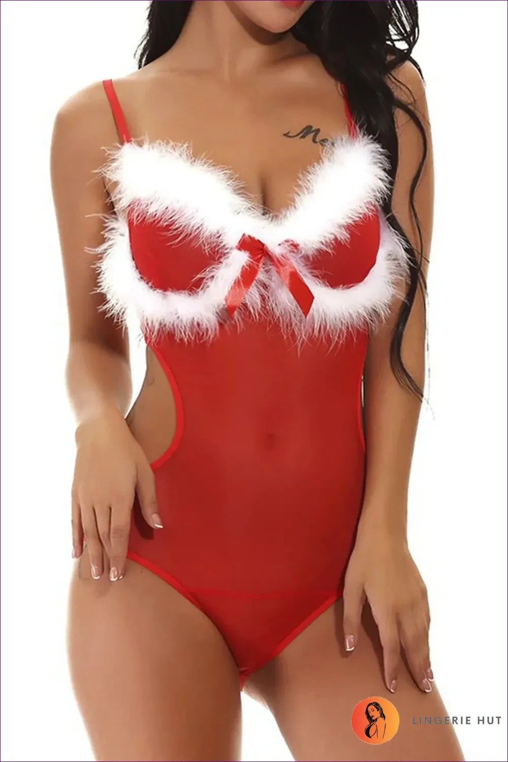 Santa Lace Bodysuit - Sheer Seduction With Festive Flair For Backless, Lace, Lingerie, Snow, Teddy