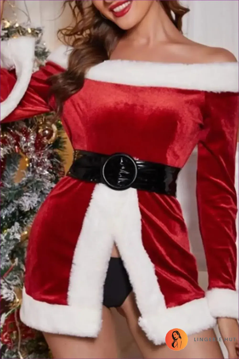 Turn Heads This Holiday Season With Lingerie Hut’s Santa Siren Mini Dress. a Luxurious Velvet Mini a Festive