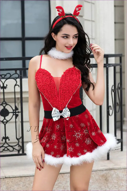 Step Into a Winter Wonderland With Lingerie Hut’s Santa Sweetheart A-line Mini Dress. Heart-shaped Allure,