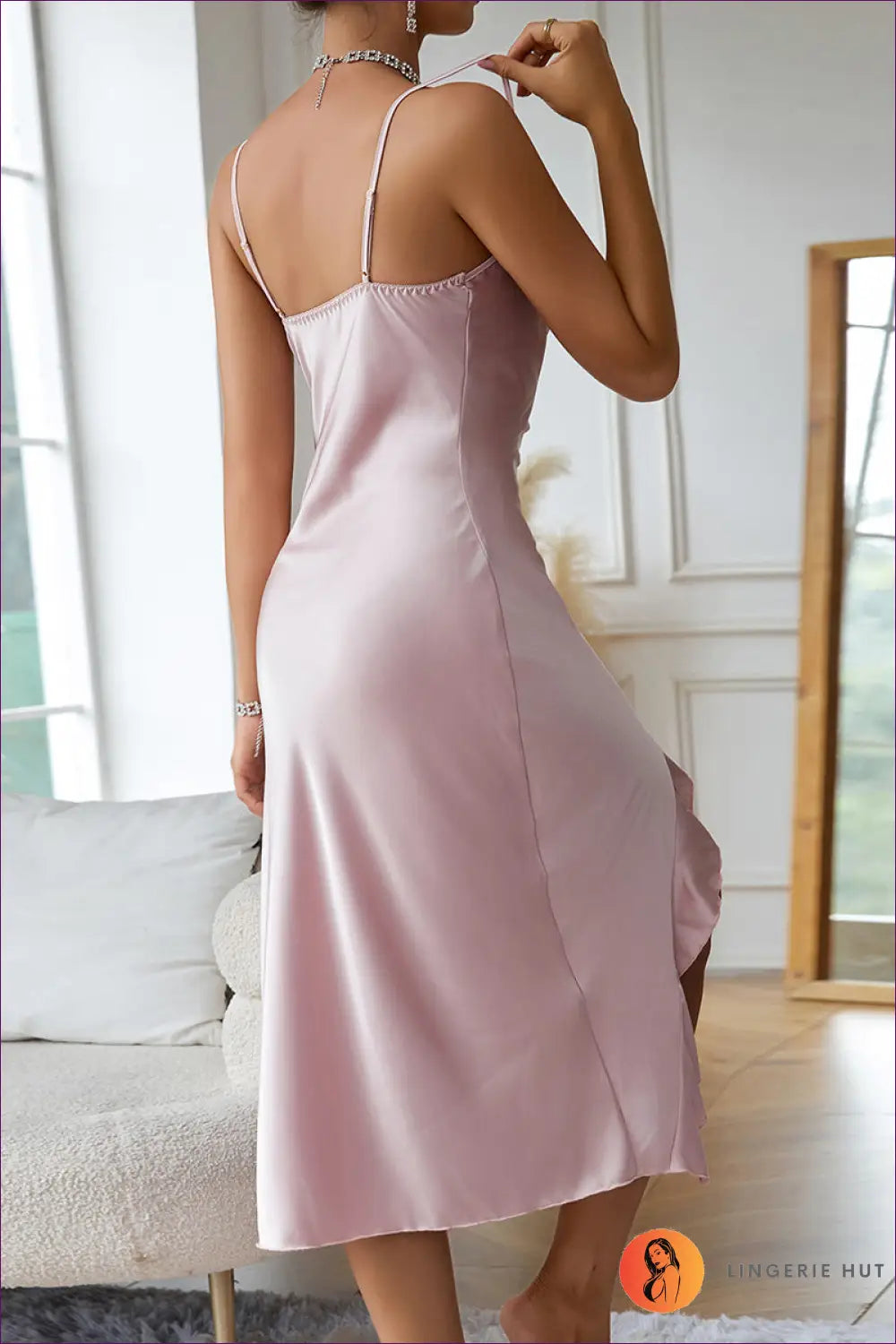 Satin Asymmetrical Midi Dress - Evening Glamour Sorted - s / Pink - Dresses - Lingerie Hut - All Season • Cutout • Date