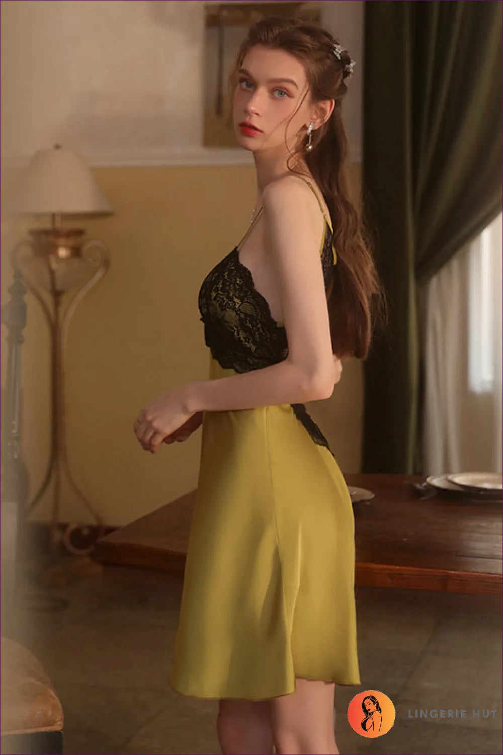 Elevate Your Look With Our Satin Backless Nightdress. Classic Satin Finish, V-neckline, Lace Trim,