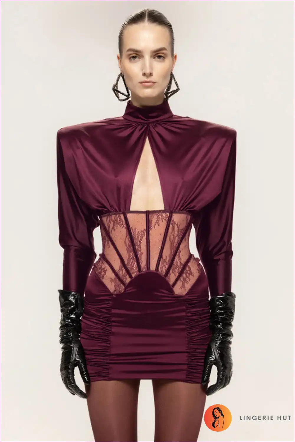 Satin Bodycon Dress with Lace Corset Panel - Night-out Luxe for Bodycon, Clubwear, Corset, Date Night,