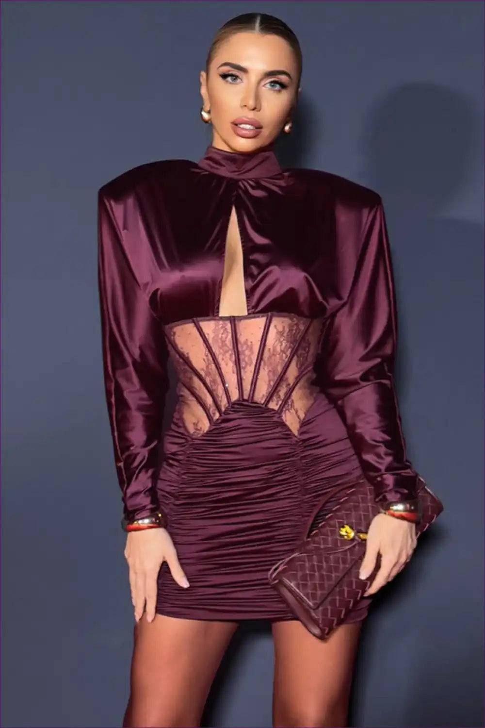 Satin Bodycon Dress with Lace Corset Panel - Night-out Luxe for Bodycon, Clubwear, Corset, Date Night,