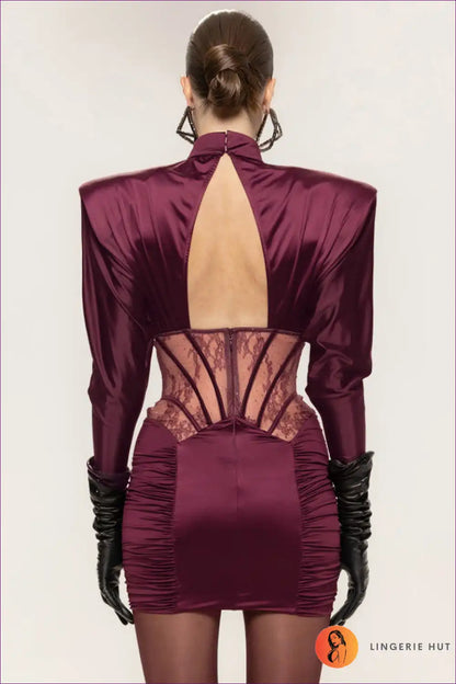 Satin Bodycon Dress with Lace Corset Panel - Night-out Luxe for Bodycon, Clubwear, Corset, Date Night,