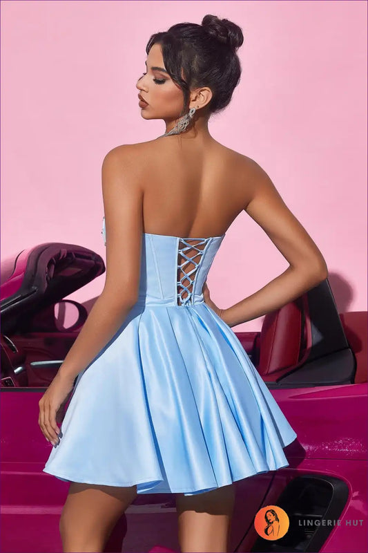 Satin Corset Mini Dress with Beaded Bodice - Party Princess for Corset, Date Night, Evening Wear, Formal