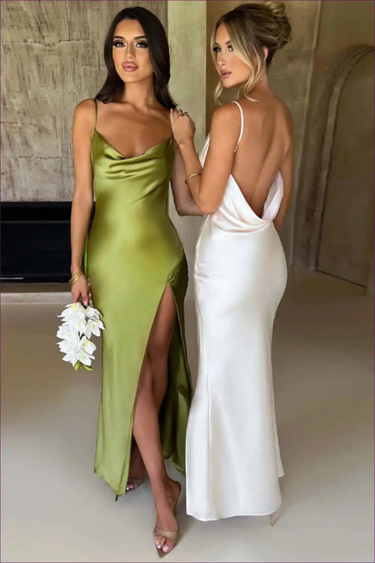 Satin Cowl Neck Backless Maxi Dress for Party Nights - Slick Confidence Backless, Clubwear, Evening Wear,