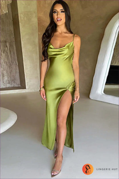 Satin Cowl Neck Backless Maxi Dress for Party Nights - Slick Confidence Backless, Clubwear, Evening Wear,