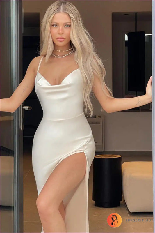 Satin Cowl Neck Backless Maxi Dress for Party Nights - Slick Confidence Backless, Clubwear, Evening Wear,