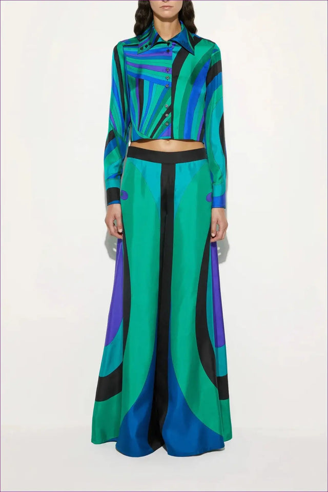 Satin Cropped Shirt & Wide Leg Trousers Co Ord - Effortless Polish