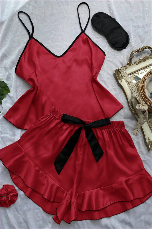 Lounge In Style With Our Satin Bow Detail Short Pyjama Set. Tailored Shape, Satin Details, And Ultimate