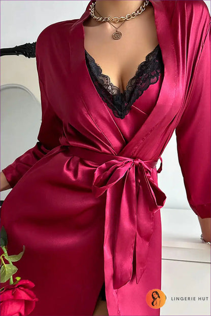 Indulge In The Seamless Blend Of Comfort And Seduction With Lingerie Hut’s Satin Elegance Robe. Wrap Yourself